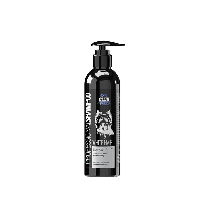 Sampon profesional WHITE HAIR pentru caini adulti cu blana alba CLUB4PETS, 250 ml