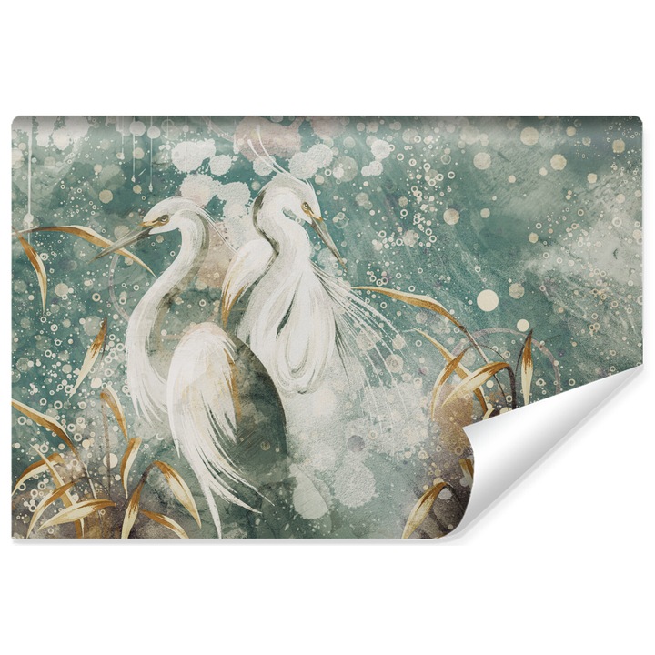 Fototapet Muralo Decor starc pentru sufragerie cu efect 3D 450 cm x 300 cm natura, pasari salbatice, perete de beton