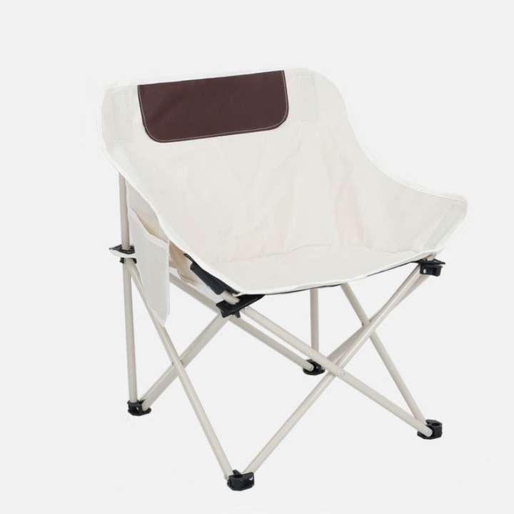 Összecsukható kemping szék, alkalmas piknikezéshez, kempingezéshez, horgászathoz, négyrétegű vastagított laminált pamutszövet, oldalsó zsebekkel, stabil szerkezet, 46x46x68 cm, fehér