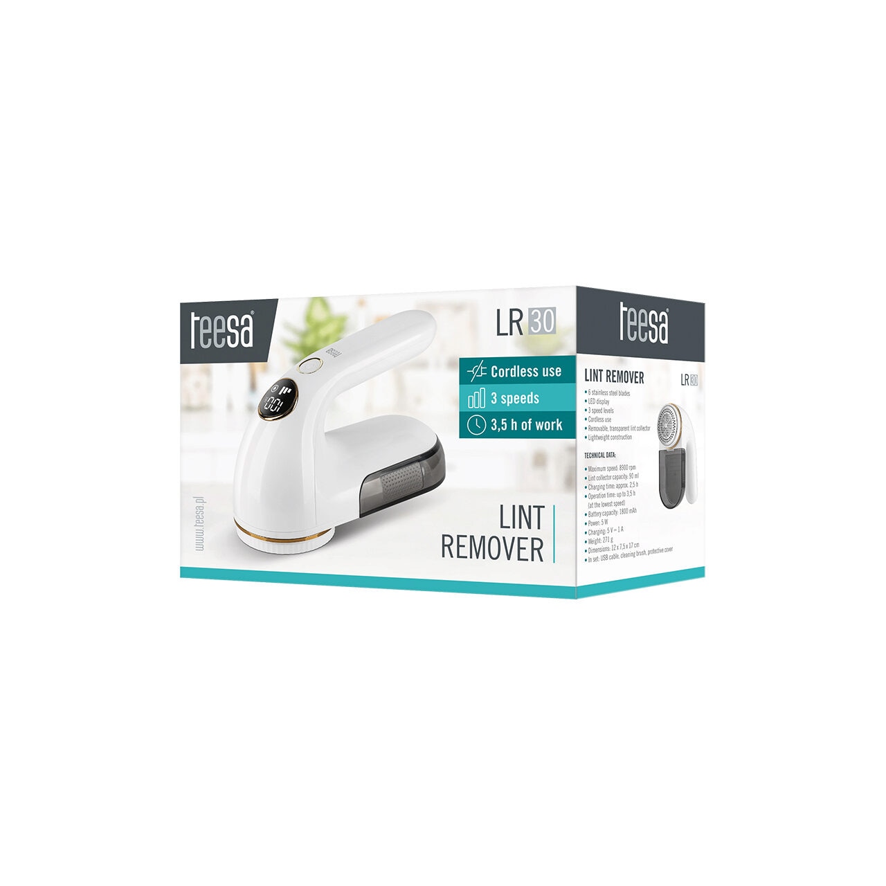 Aparat de curatat scame 8900 rotatii/min, 6 lame inox, capacitate 90 ml, 5 W, USB-C