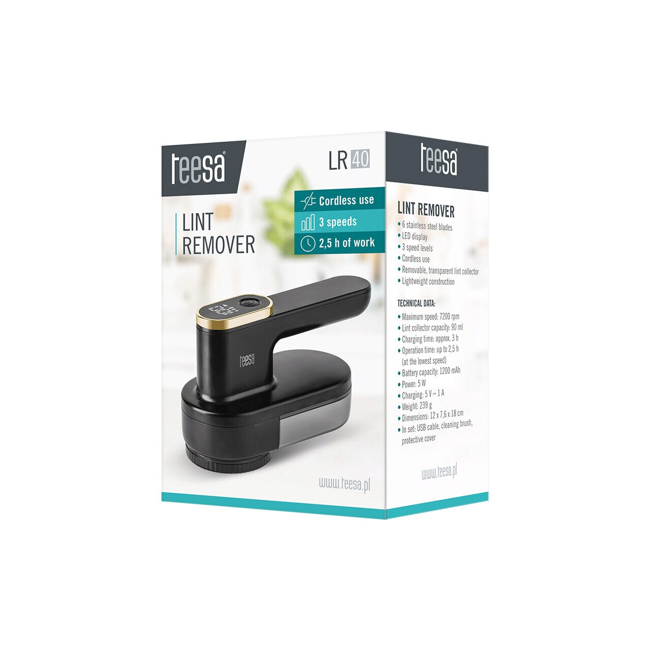 Aparat de curatat scame 7200 rotatii/min, 6 lame inox, capacitate 90 ml, 5 W, USB-C, Negru
