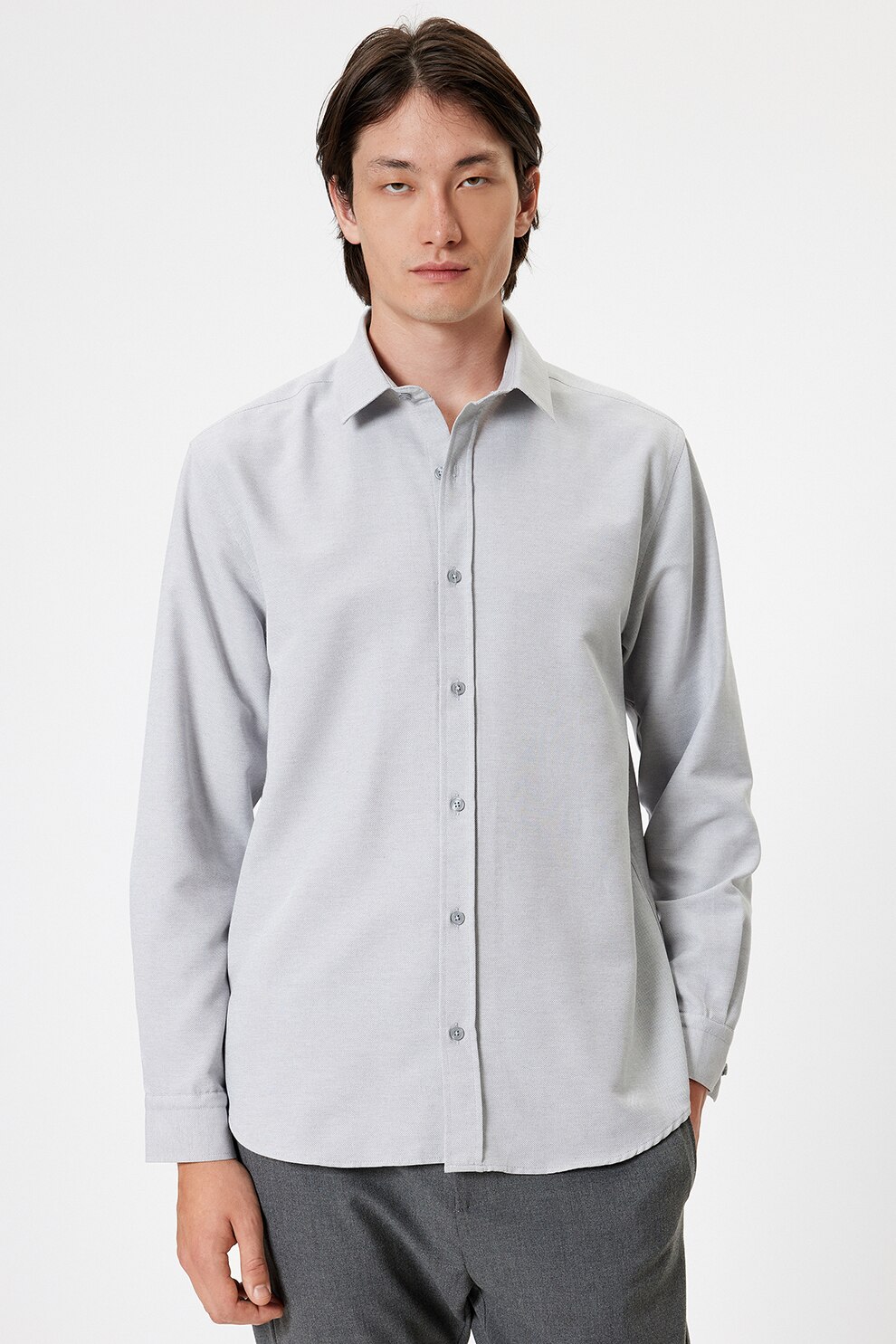 KOTON, Camasa regular fit cu model uni, Gri deschis, S