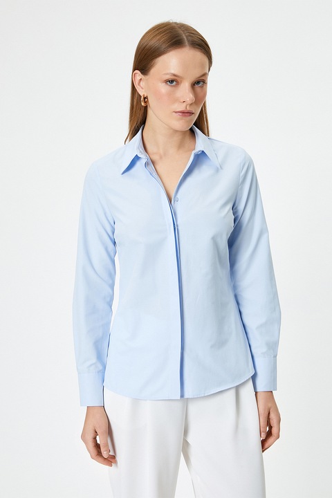 KOTON, Camasa cu model uni si guler ascutit, Albastru deschis