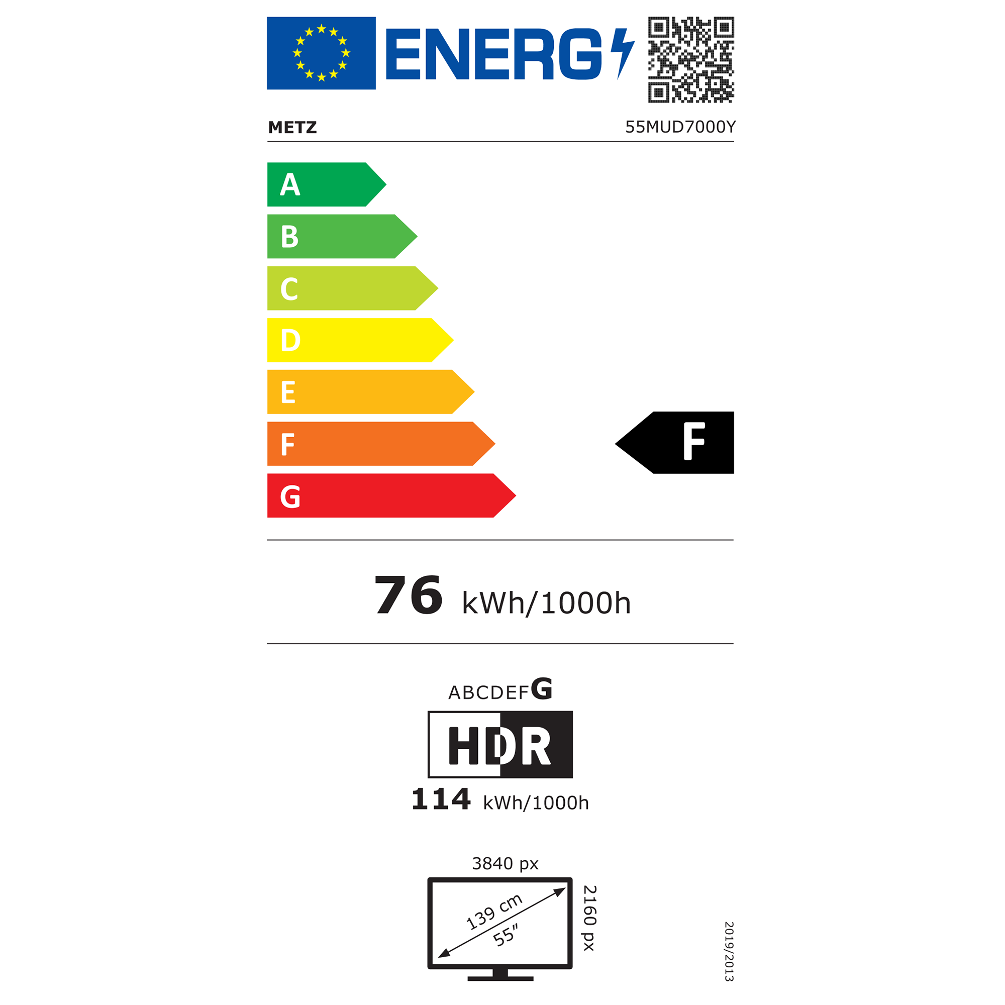 Televizor METZ LED 55MUD7000, 139 cm, Smart Google TV, 4K Ultra HD, Class F (Model 2024)