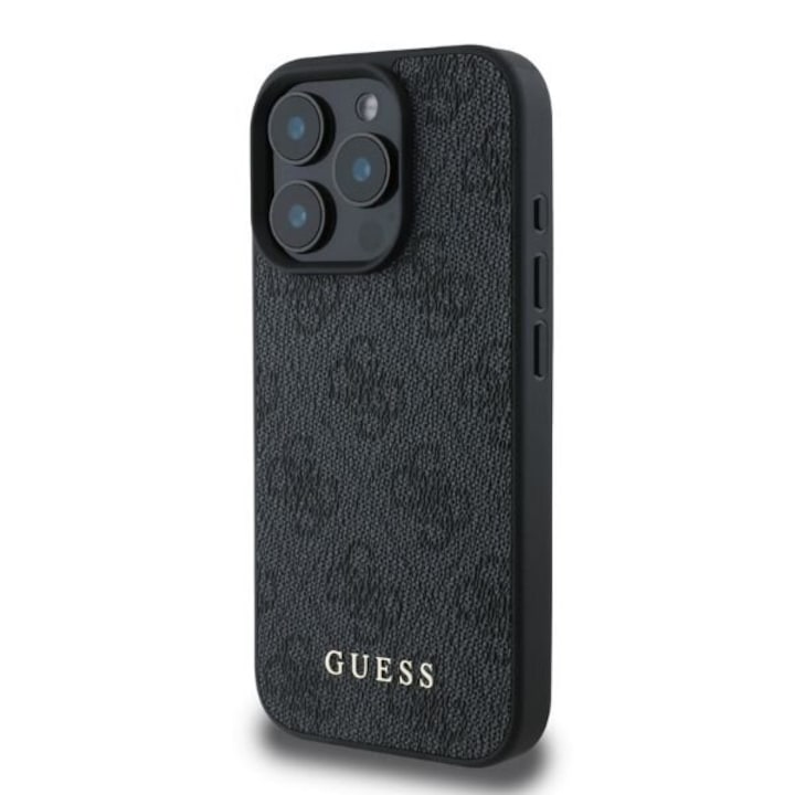 Калъф за телефон Guess, Съвместим с iPhone 16 Pro, естествена кожа, 110x210x23mm, черен