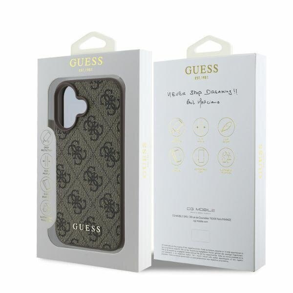 Husa pentru Apple iPhone 16, Guess, 4G Classic, Maro