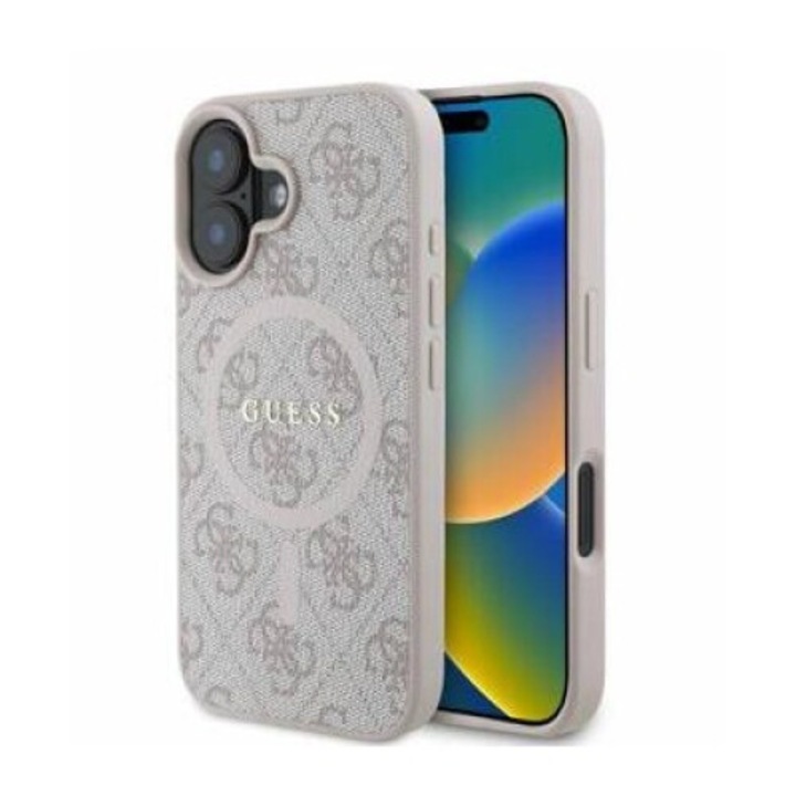 Tok iPhone 16 telefonhoz – Guess 4G Ring Classic Logo MagSafe (GUHMP16SG4GFRP) – rózsaszín