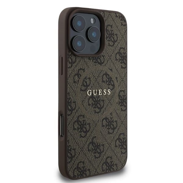 Husa Guess PU Leather 4G Colored Ring MagSafe compatibila cu iPhone 16 Pro Max Maro