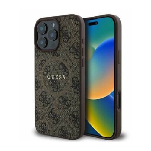 Husa Guess PU Leather 4G Colored Ring MagSafe compatibila cu iPhone 16 Pro Max Maro