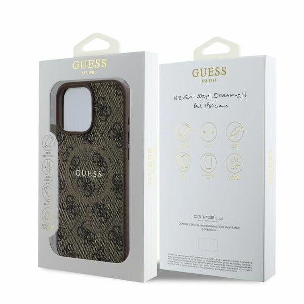 Husa Guess PU Leather 4G Colored Ring MagSafe compatibila cu iPhone 16 Pro Max Maro