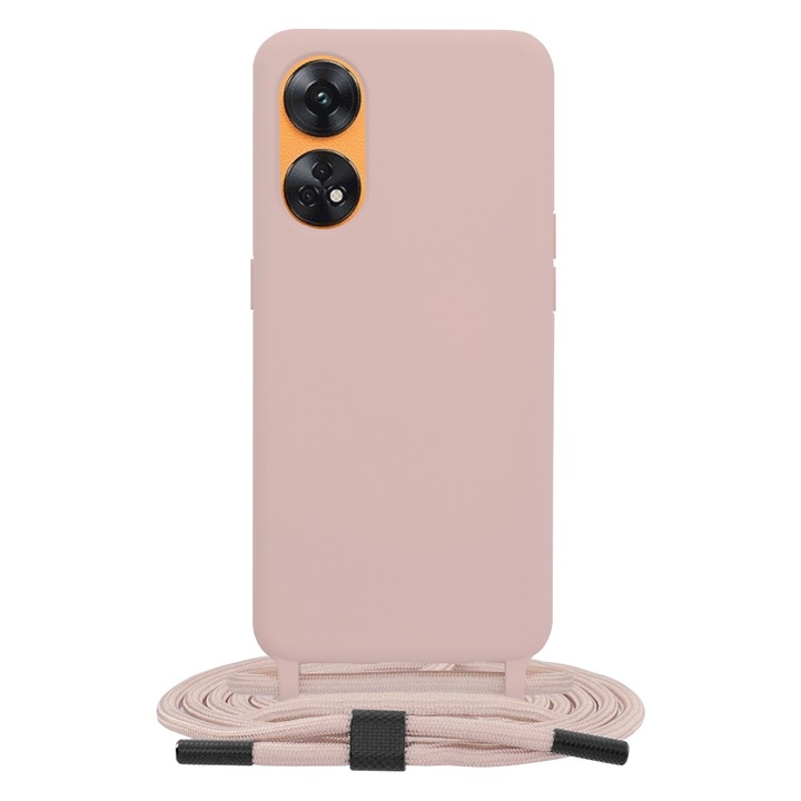 Husa compatibila cu Oppo Reno8 T, RAO Elegance, Crossbody Lanyard, V70, Metal, Pinky