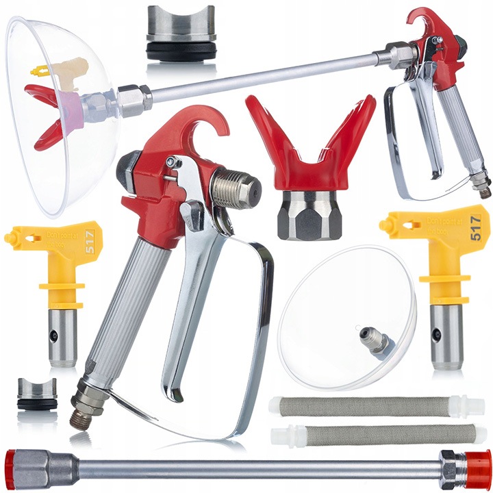 Комплект бояджийски пистолети Rosfix със защита срещу пръски, копие 30 см, дюза 517, 2x филтър 60 меша
