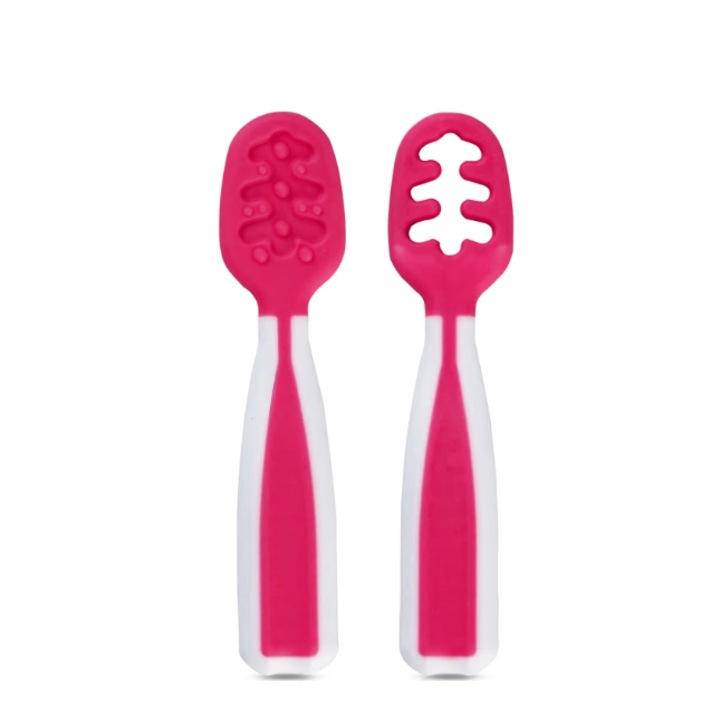 Лъжички за разнообразяване на бебешка храна +6 месеца, комплект от 2 първокласни силиконови каучукови без BPA, розови, ORIGINAL DEALS