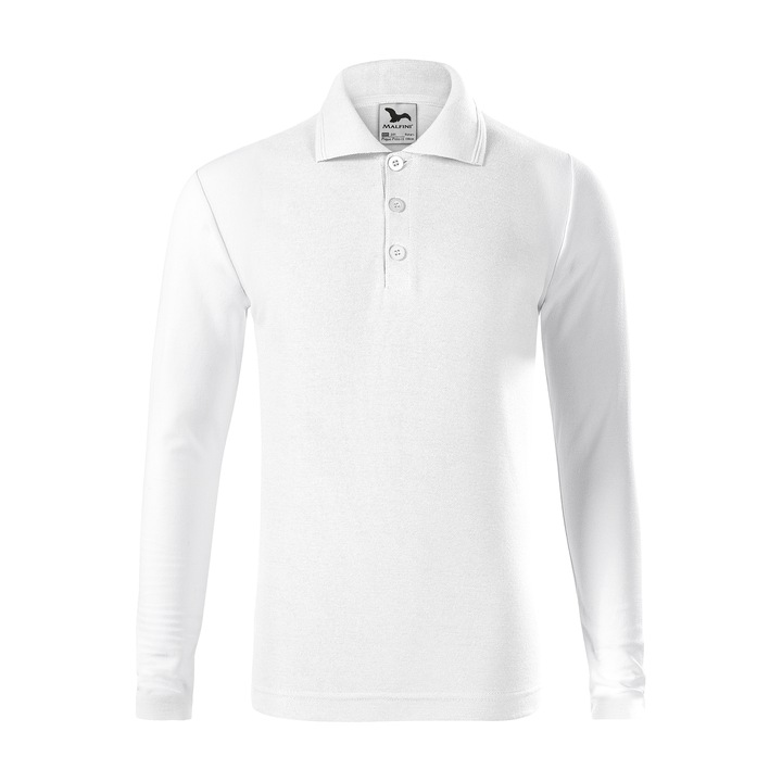 Детска поло тениска, Пике, дълъг ръкав, плътност 200 g/m², Бял