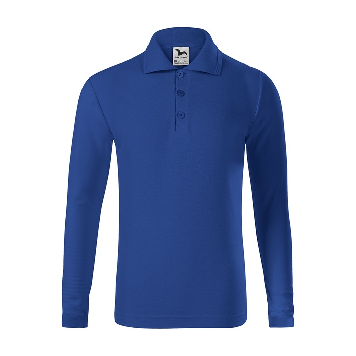 Детска поло тениска, Пике, дълъг ръкав, плътност 200 g/m², Син