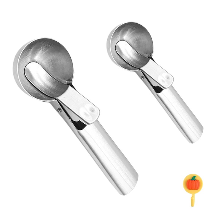 Set 2 linguri inghetata, Ronyes®, Eliberare usoaraInox, Marimi diferite, Argintiu