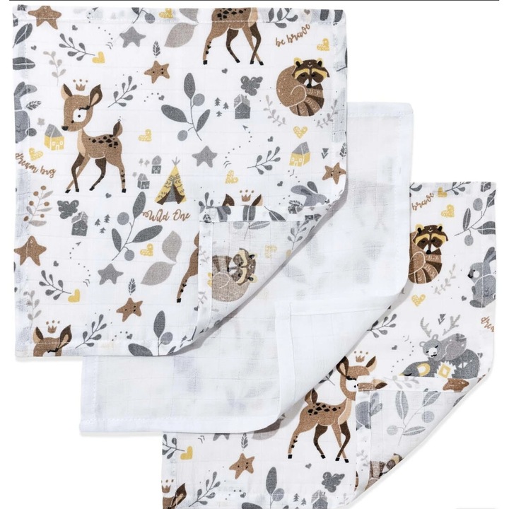 Muszlin babapelenka 30x30 cm (3 db-os készlet) Magical Woodland