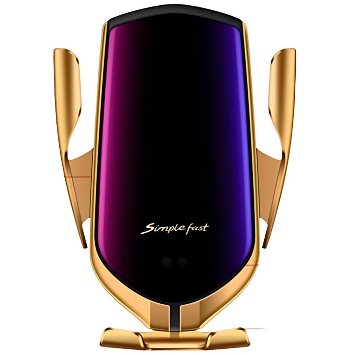 S DEPOT® telefontartó, vezeték nélküli töltéshez, 2 az 1-ben, a legtöbb telefont támogatja, automatikus indukciós markolat, egykezes kezelés, 360 fokban forgatható, arany, műanyag