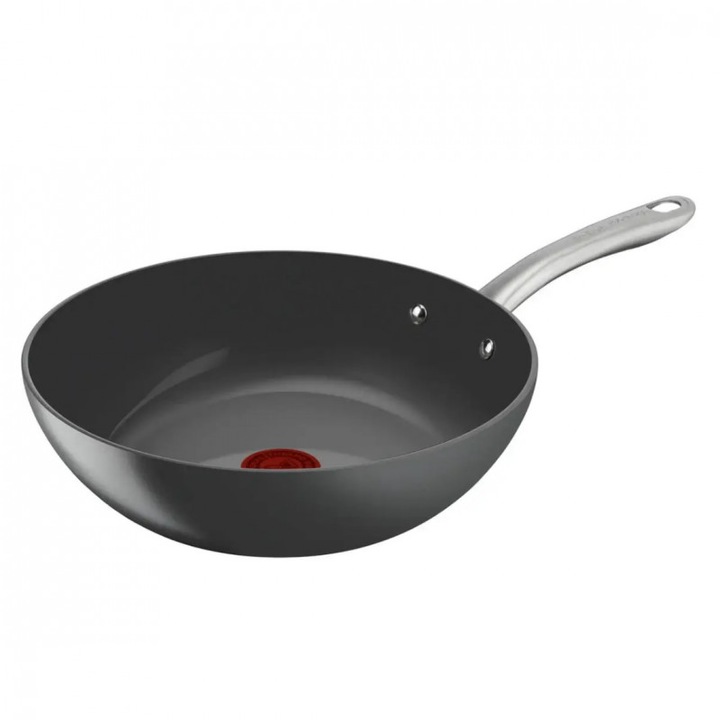 Wok serpenyő Tefal C4241943 Renew+, 28 cm, Kerámia bevonat, Thermo-Signal, Thermo-Fusion, Thermo-Spot, Indukciós, Szürke