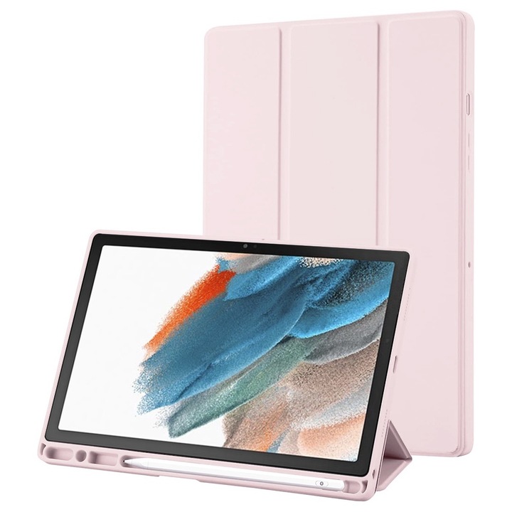 Кейс за Samsung Galaxy Tab A8 10.5 инча Soft Shell с функция събуждане/заспиване и отделение за стойка тип стилус - розов