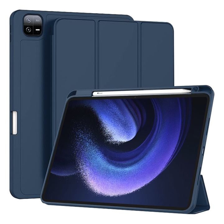 Husa pentru Xiaomi Pad 6 Pad 6 Pro Soft Shell cu functie wake-up/sleep si compartiment pentru stylus tip stand - albastru