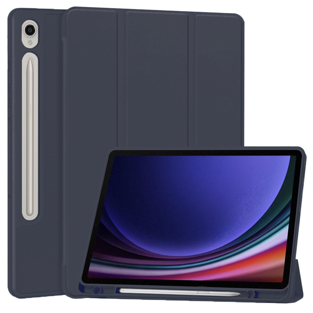 Husa pentru Samsung Galaxy Tab S9 / S9 FE usoara si subtire cu functie wake-up/sleep si compartiment pentru stylus tip stand - albastru