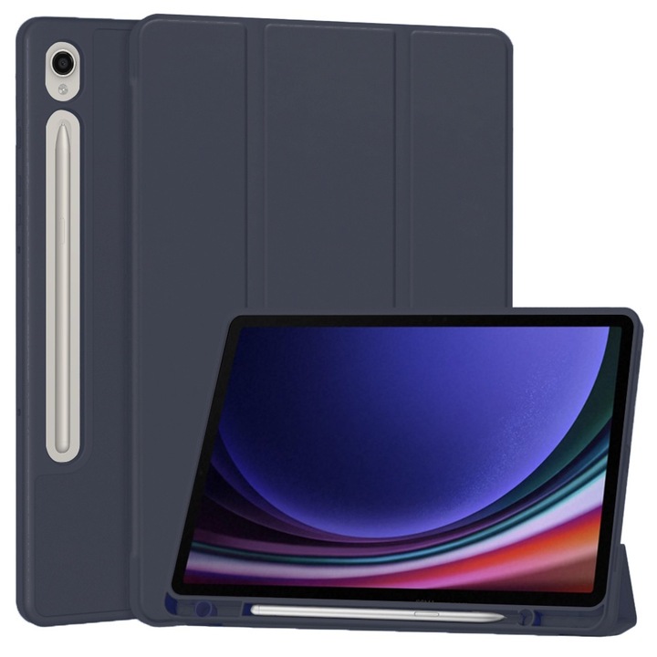 Tok, kompatibilis: Samsung Galaxy Tab S10 FE / S9 / S9 FE, könnyű és vékony, ébresztő/alvó funkcióval és tolltartó rekesszel - kék