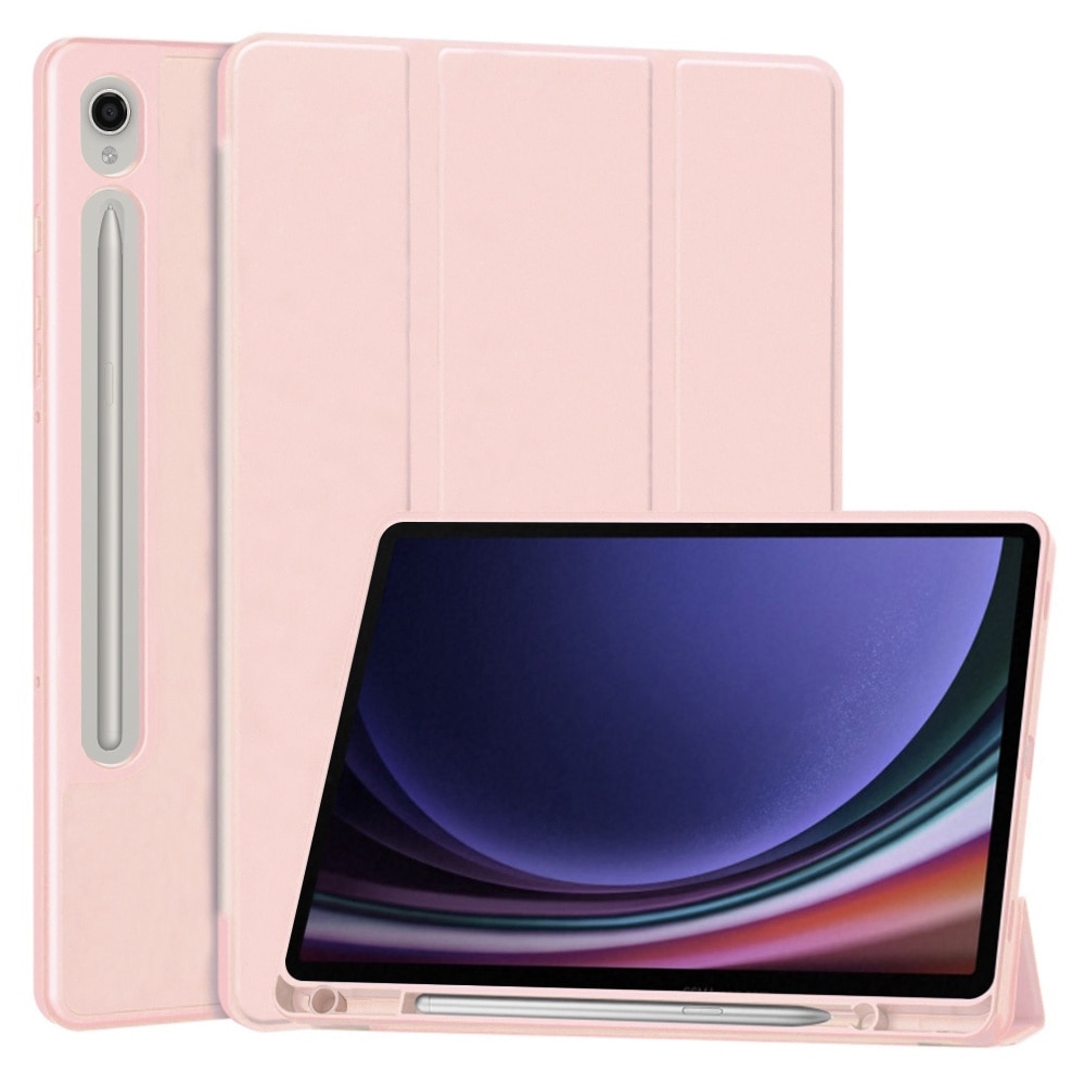 Husa pentru Samsung Galaxy Tab S9 / S9 FE usoara si subtire cu functie wake-up/sleep si compartiment pentru stylus tip stand - roz