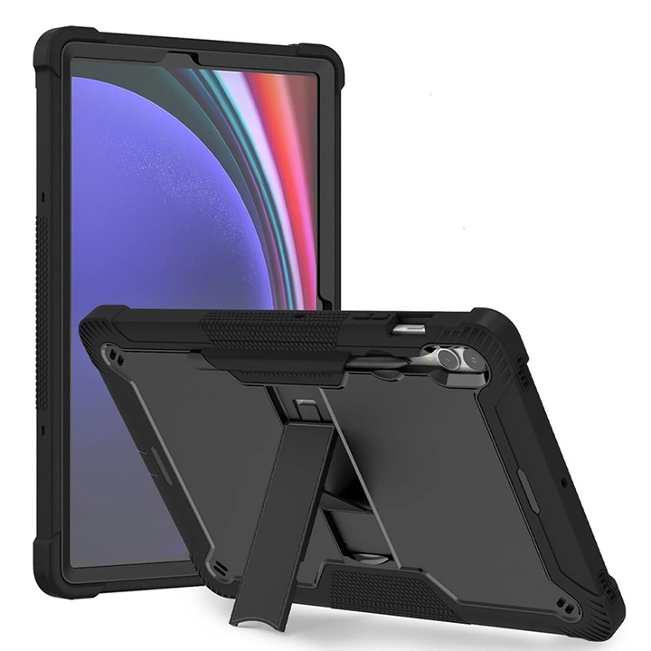Husa antisoc + folie sticla pentru Samsung Galaxy Tab S9 Plus / S10 Plus, Accesorio Rugged Tab Shell, Black