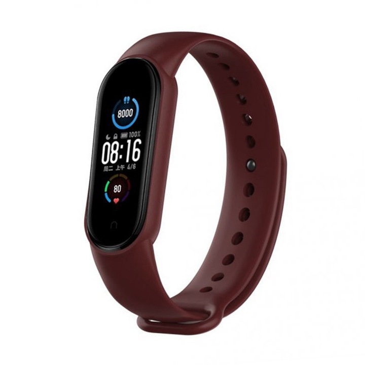 Curea pentru Xiaomi Mi Band 5,5 NFC, 6,6 NFC, Amazfit Band 5, Techsuit Watchband (W013), Dark Red