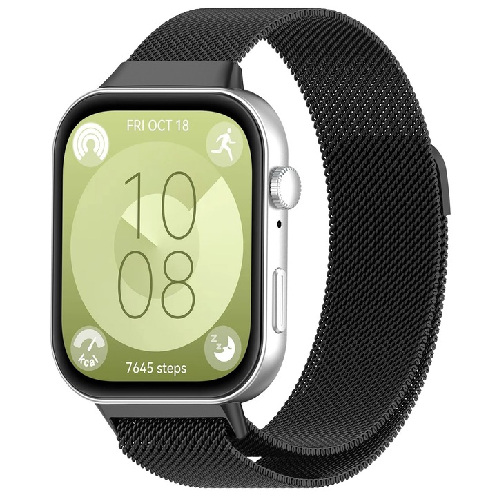 Curea compatibila cu Huawei Watch Fit 3, C19, Otel inoxidabil, Deep Dark