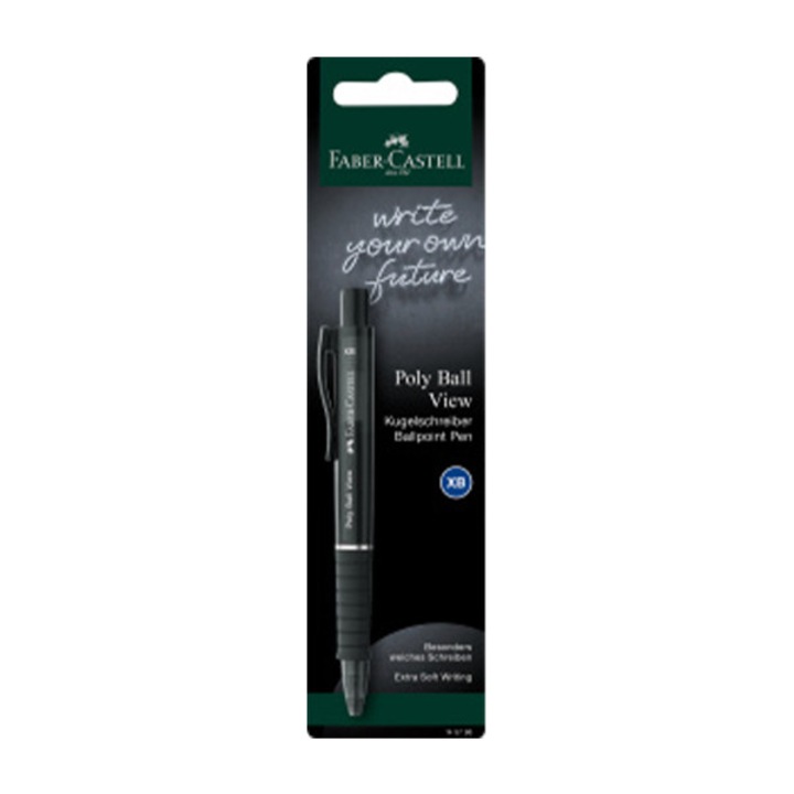 Химикалка Faber-Castell Poly Ball View, цветове асорти, в блистер