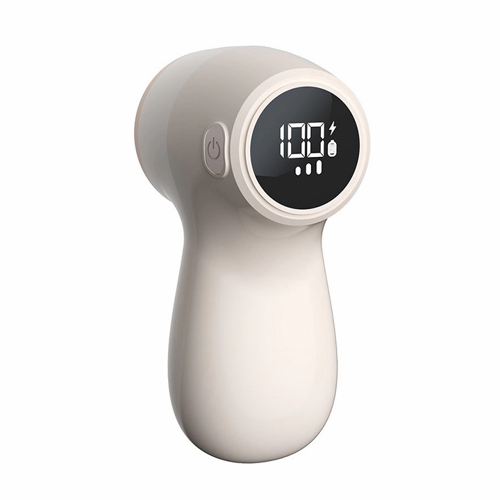 Aparat de curatat scame, Qtenzivize, Wireless, Reincarcabil, Afisaj LED, 3 trepte de viteza, Lame inoxidabile cu 6 taisuri, Galben deschis