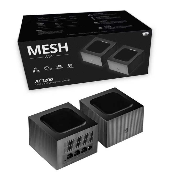 Безжичен рутер NDUP Mesh AC1200, двулентов, 4 антени, черен