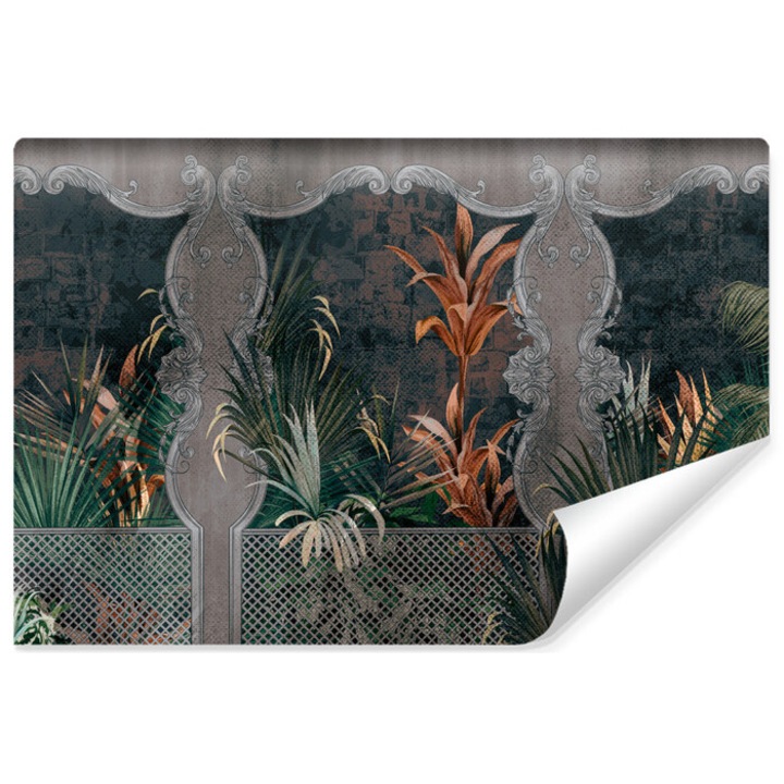 Fototapet Muralo Decor abstract pentru sufragerie Frunze 405 cm x 270 cm mari de palmier cu efect 3D la moda