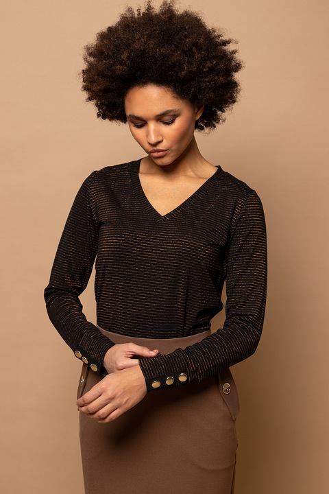 Heavy Tools, Bluza cu decolteu in V si aspect stralucitor, Negru