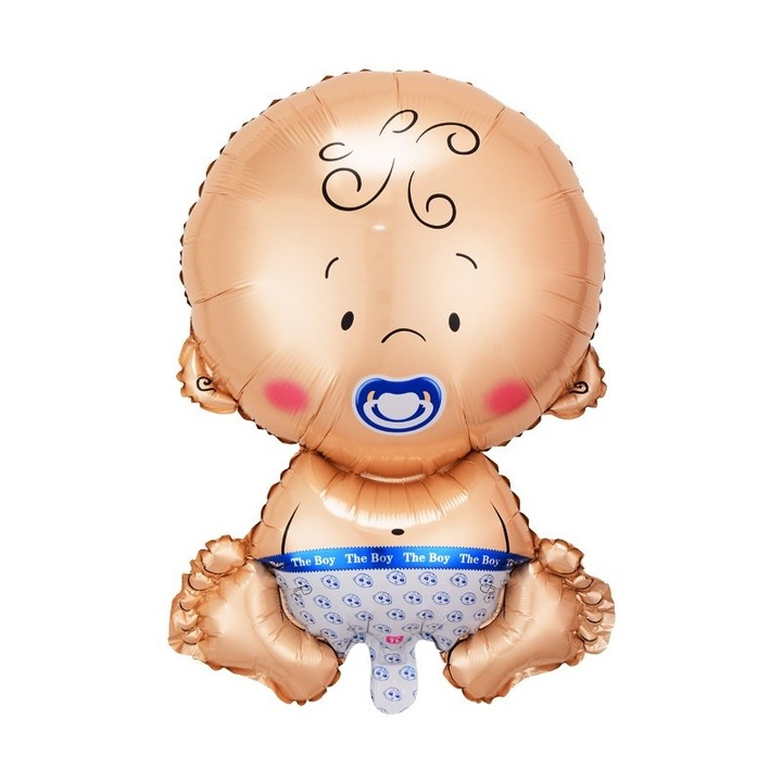 Балон от метално фолио, Flippy, фигурка на момче, тема за кръщене, 73x48 см, индивидуална опаковка, включена сламка, надуване с въздух или хелий, син