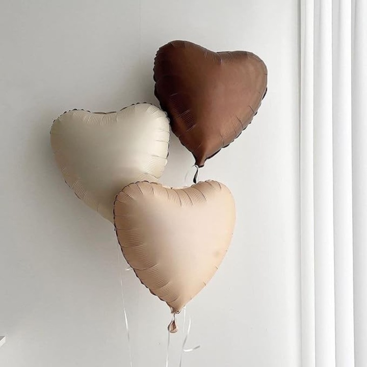 Produs premium - Set 3 Baloane din Folie Metalizata, Southern Sky, Figurine Inimi, Tema Ziua Indragostitilor, 45 cm, Ambalaj Individual, Pai Inclus, Umflare cu Aer sau Heliu, Crem/Maro - calitate superioara