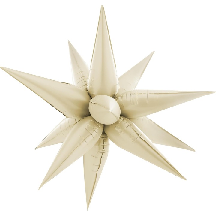 Balon din Folie Metalizata, Leski, Figurina Stea 3D, 66 cm, Ambalaj Individual, Pai inclus, Umflare cu Aer sau Heliu, Crem