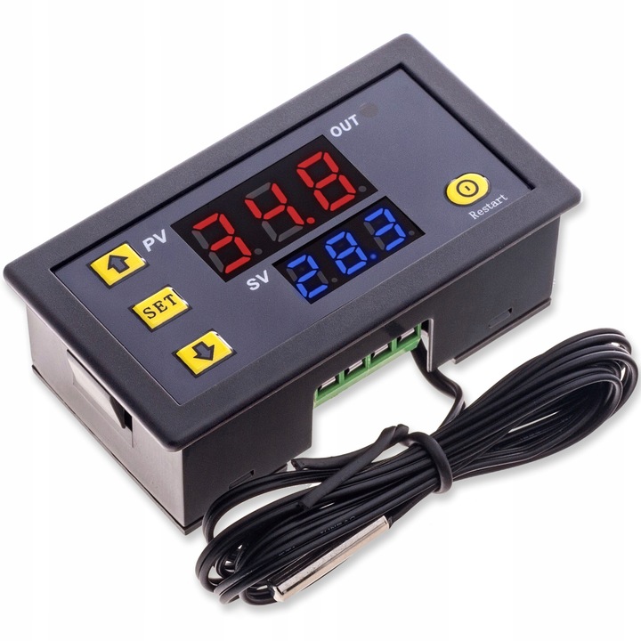 Termostat electronic cu sonda, LEDtechnics, -55°C - +120°C, 230V, 79x43x26mm, Negru
