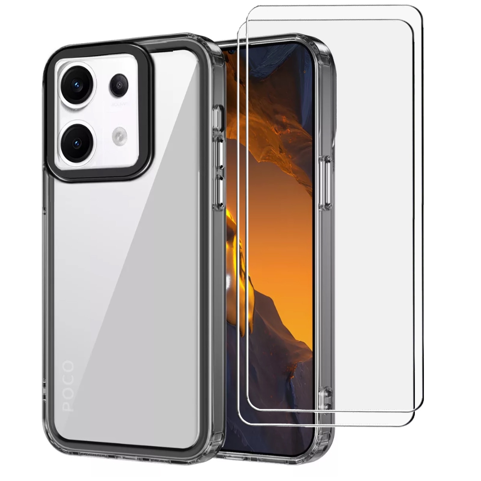 Husa pentru Xiaomi Redmi Note 13 4G, Husa telefon rezistenta la socuri si 2 folie securizata, Negru