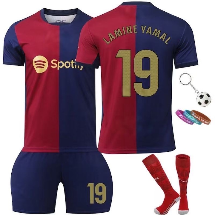 Echipament sportiv copii Barcelona Fotbal Jersey, MzcrJosv®, Sezonul 24/25， 3 bratdsazxari, Breloc, Sosete incluse, Poliester, Albastru, Albastru