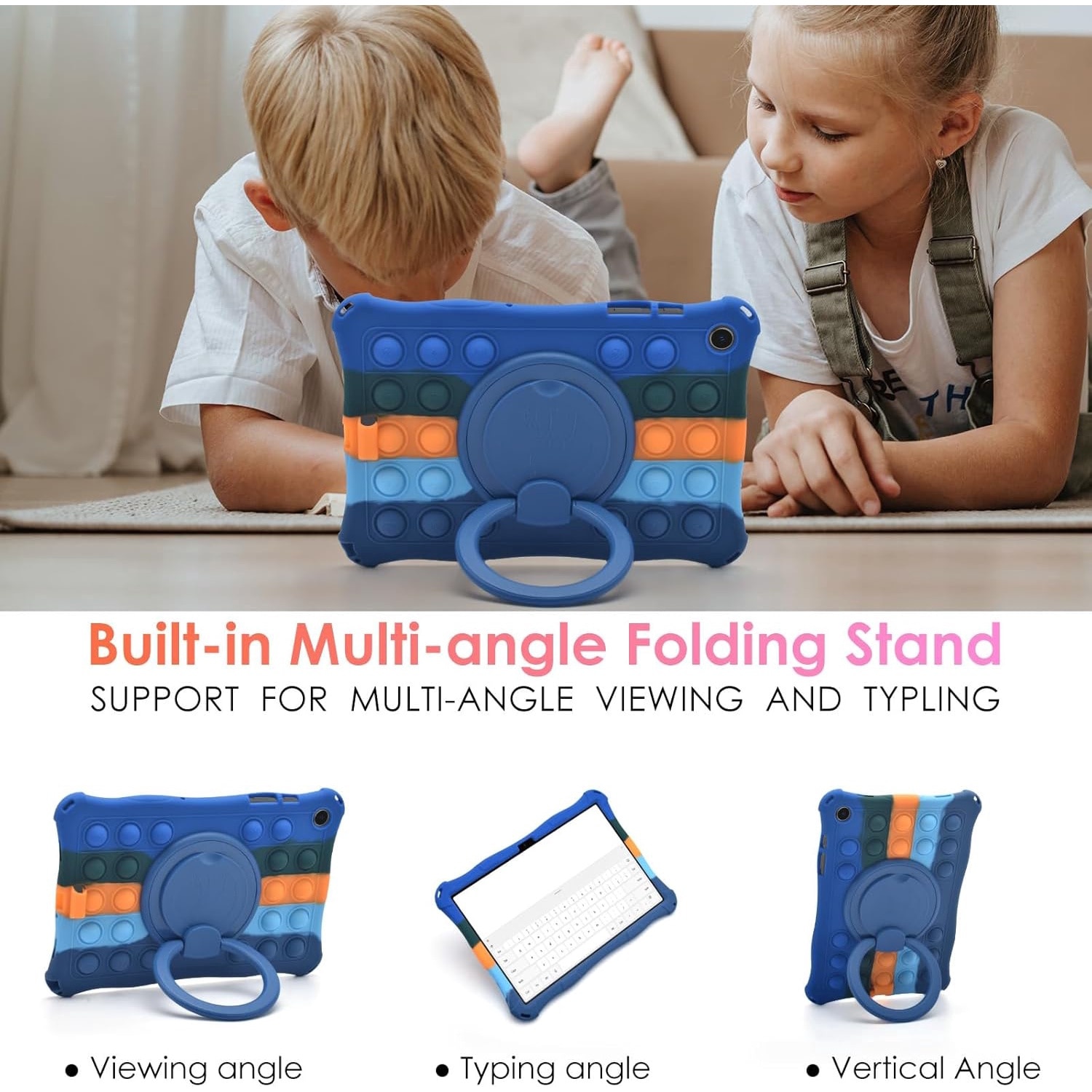 Husa de protectie pentru tableta, Puepoul, Compatibila cu Samsung Tab A9 8.7 inch, Protectie anti-soc, Dispozitiv de reducere a presiunii, Suport rotativ 360°, cu curea de agatat si stylus, Silicon, Albastru