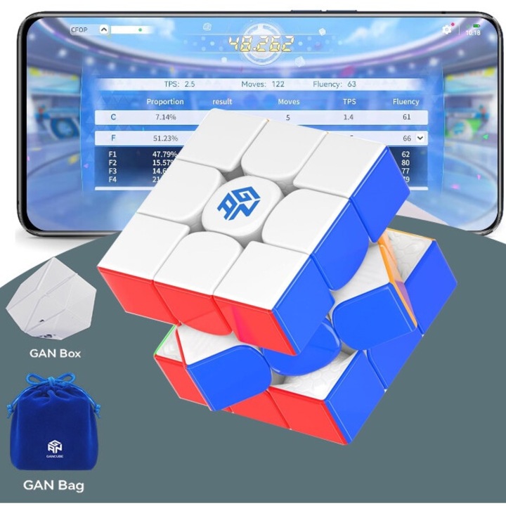 Кубчето на Рубик, Puepoul, 3x3x3, GAN, Магнитно, Професионално, Speedcubing, Преносимо, Премиум качество, Образователно, Развийте уменията си, Многоцветно