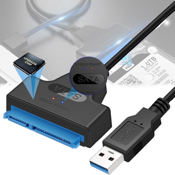 Адаптер USB към SATA, Puepoul, За 2, 5/3, 5 инча SATA/SSD, Plug and play, 20 см, черен