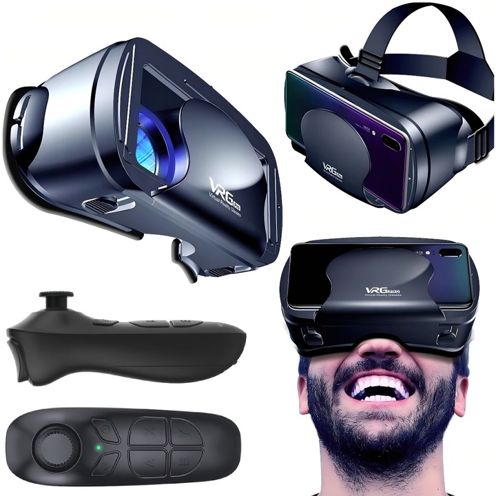 VR очила, VR PARK, EXCITED, Bluetooth контролер, съвместим 5 - 7" инча, ергономичен дизайн, игри за виртуална реалност, видео, филми, универсален, Android/iOS, черен