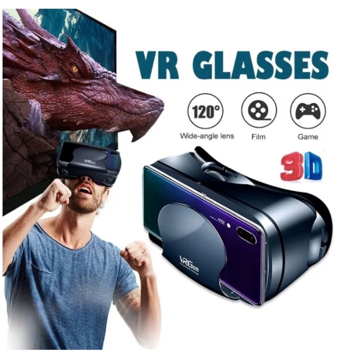 EXCITED 3D VR очила за телефон, Bluetooth контролер, съвместими 5 - 7" инча, игри за виртуална реалност, видео, филми, универсални, IOS, Android, ABS, черни