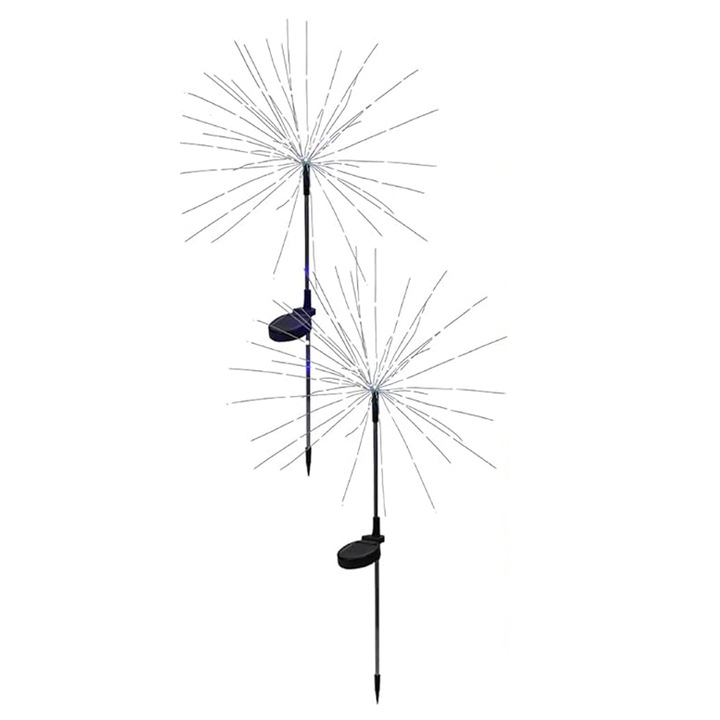 2db napelemes kerti lámpa csomag, SIBINTA, 120 x LED, 8 üzemmód, Világítás akár 10 óráig, Könnyű használat, Tűzijáték hatás, Vízálló IP65, 1,2V, 600 mAh, Korrózióálló, Újrafelhasználható, 95cm, Fehér