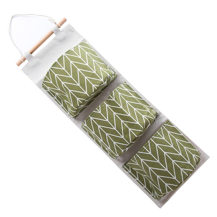 Cutie de depozitare pentru jucarii si carti, Anmai, cu 3 compartimente spatioase, bumbac, verde, 58x20 cm