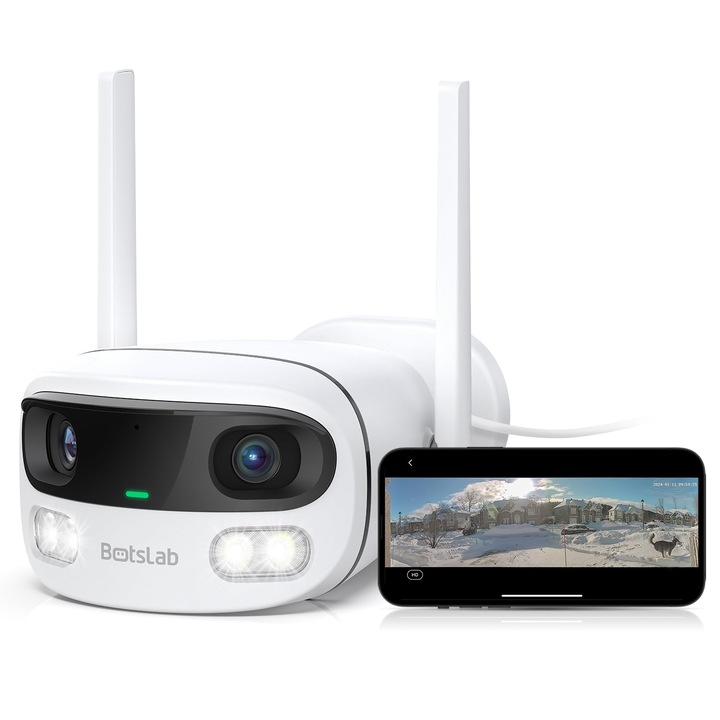 Външна охранителна камера 4MP WiFi домашна сигурност Кабелна камера с двоен обектив 170° ултраширокоъгълна цветна нощно виждане Разпознаване на човек/превозно средство WiFi 2 4/5GHz IP66 Водоустойчив